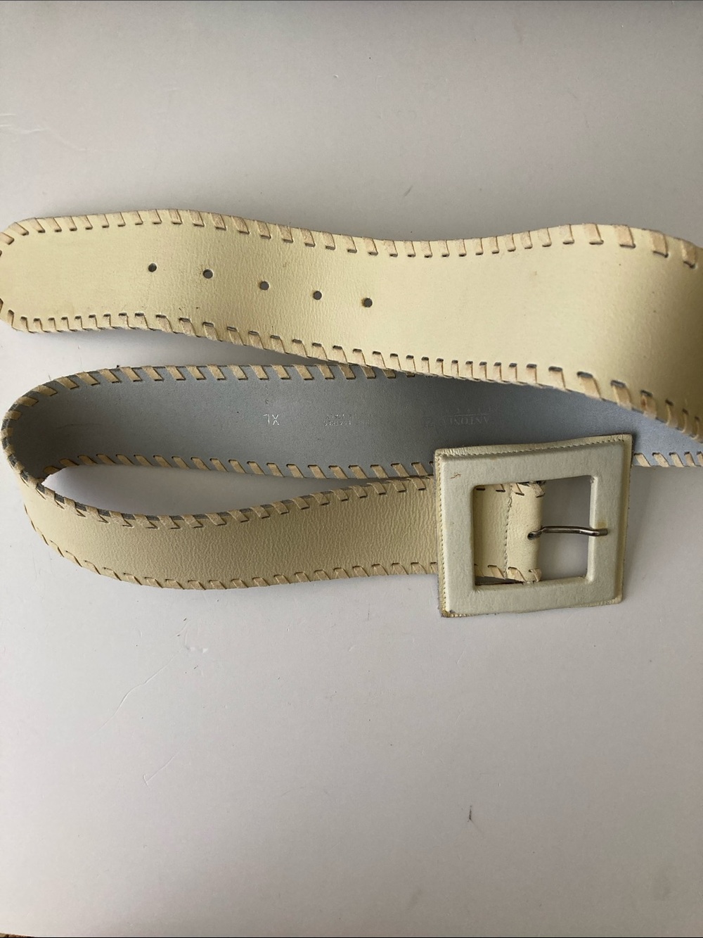 Vintage Antoniazzi Firenze Wide Leather Belt hXL White Cream Made in Italy